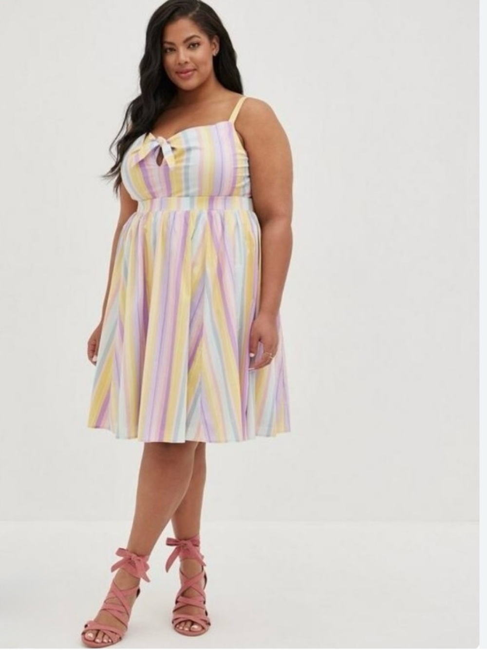 Torrid Pastel Stripe Tie Front Poplin Skater Dress with Pockets Size 3 (3X)